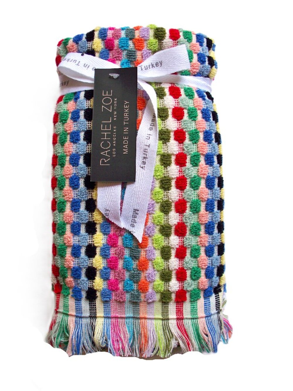 Rachel Zoe "Dotty" Multi Color Checked Hand Towels Set of 2 Cotton NWT